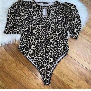 Puffy sleeve cheetah print bodysuit